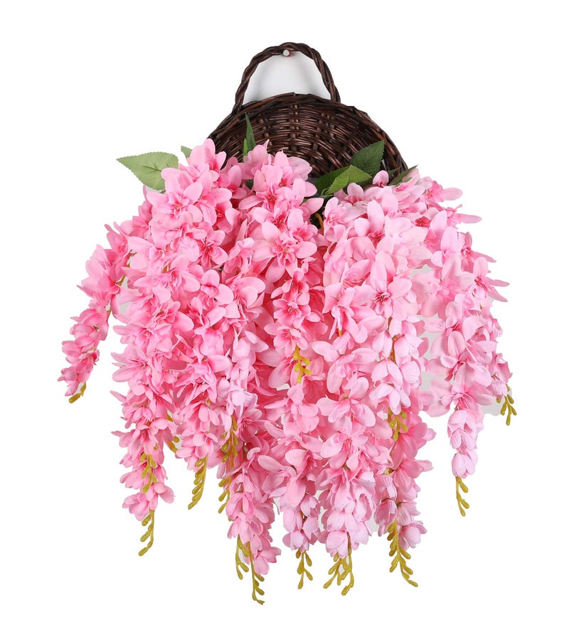 Duovlo Silk Wisteria Flower Artificial 2.13 Feet Hanging Wisteria Vine Fake Flower Bush String Home Party Wedding Decoration,Pack of 4 (Pink) - Image 2